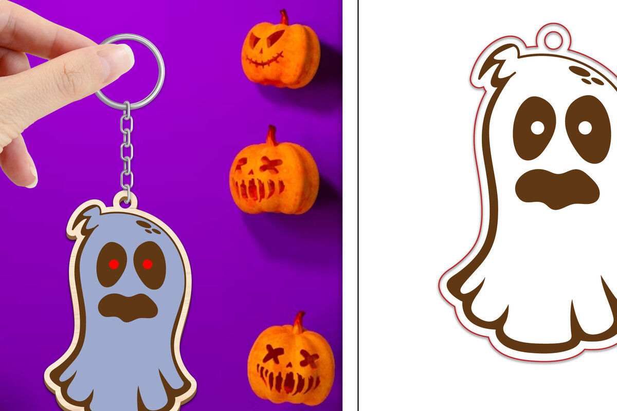 Σετ των 3 Intra απο ξύλο plywood 3mm-4mm πάχος - με μπρελόκ Halloween Ghost Δίασταση 4x4 cm INTRAFABR-102519165