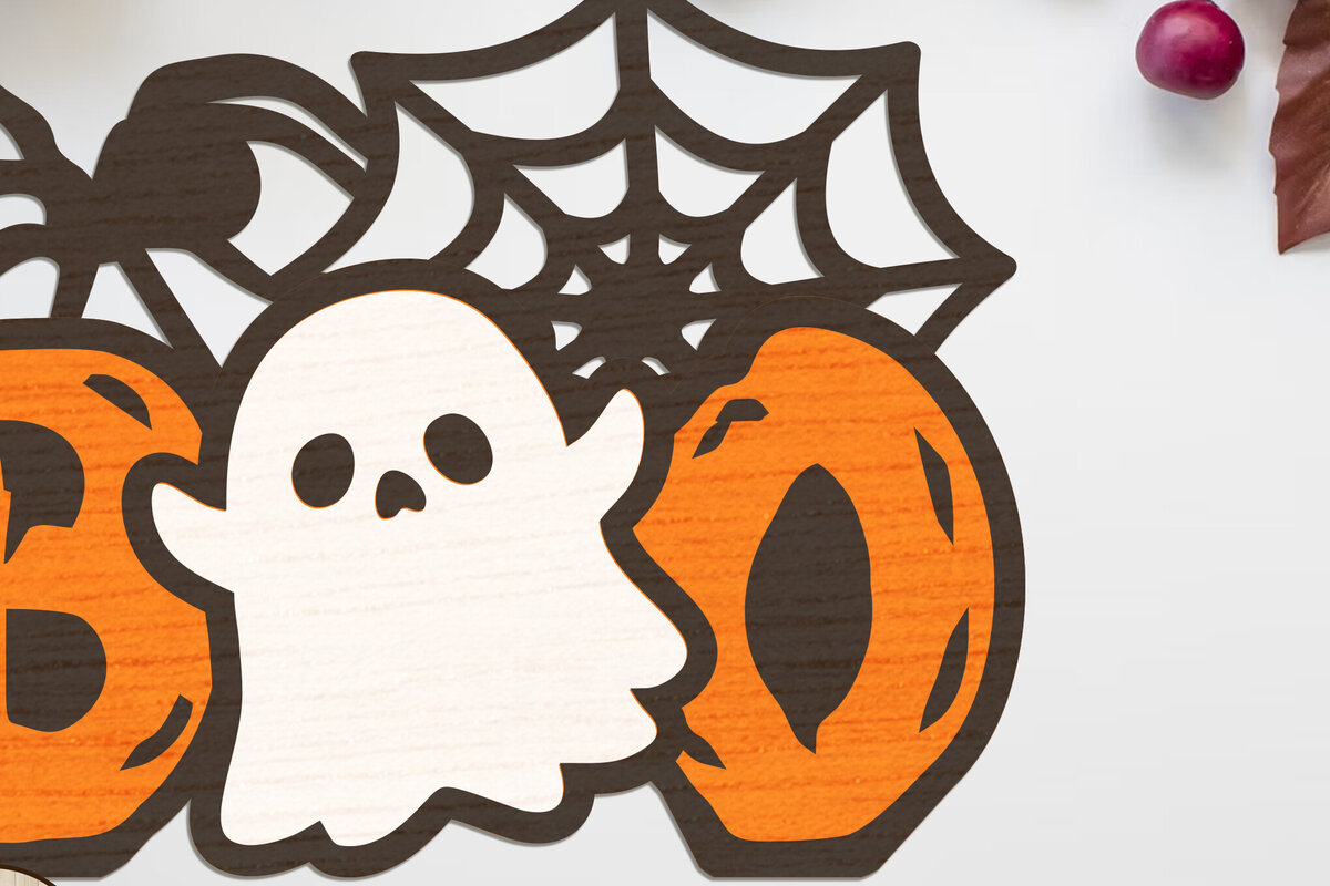 Σετ των 3 Intra απο ξύλο plywood 3mm-4mm πάχος - Halloween Ghost με διακόσμηση αράχνη Δίασταση 8x4 cm INTRAFABR-104781174