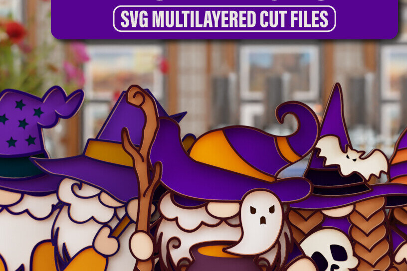 Σετ των 2 Intra απο ξύλο plywood 3mm-4mm πάχος - Halloween Gnome 3D  || ΔΕΜΑ || Δίασταση 20x25 cm INTRAFABR-104954145