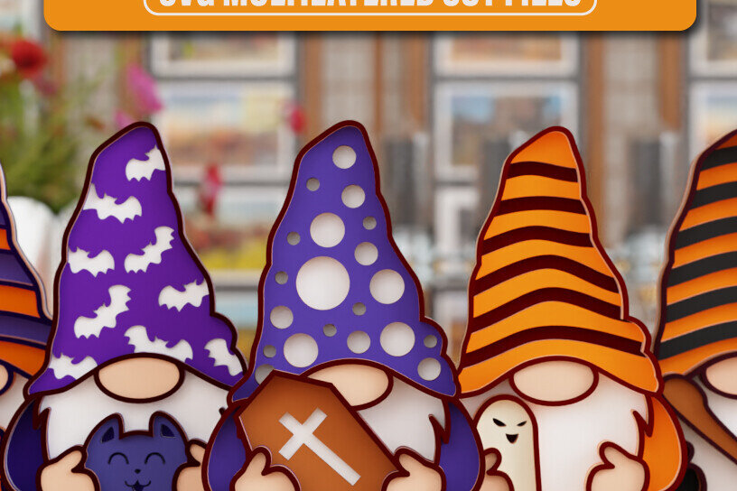 Σετ των 2 Intra απο ξύλο plywood 3mm-4mm πάχος - Halloween Gnome 3D  || ΔΕΜΑ || Δίασταση 20x25 cm INTRAFABR-105095672