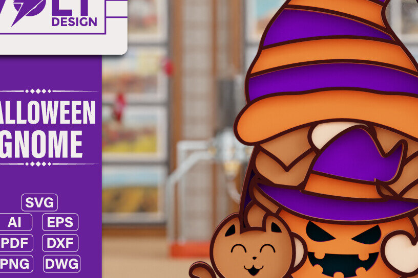 Σετ των 2 Intra απο ξύλο plywood 3mm-4mm πάχος - Halloween Gnome 3D  Πολυεπίπεδη κοπή Δίασταση 20x25 cm INTRAFABR-104885551