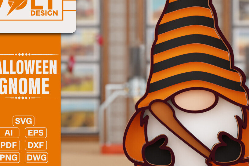 Σετ των 2 Intra απο ξύλο plywood 3mm-4mm πάχος - Halloween Gnome 3D  Πολυεπίπεδη κοπή Δίασταση 20x25 cm INTRAFABR-105082094