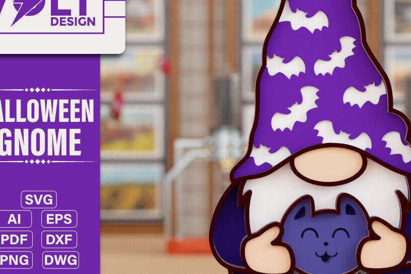 Σετ των 2 Intra απο ξύλο plywood 3mm-4mm πάχος - Halloween Gnome 3D  Πολυεπίπεδη κοπή Δίασταση 20x25 cm INTRAFABR-105082206