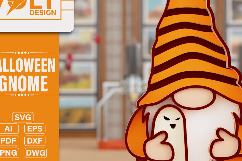 Σετ των 2 Intra απο ξύλο plywood 3mm-4mm πάχος - Halloween Gnome 3D  Πολυεπίπεδη κοπή Δίασταση 20x25 cm INTRAFABR-105095567