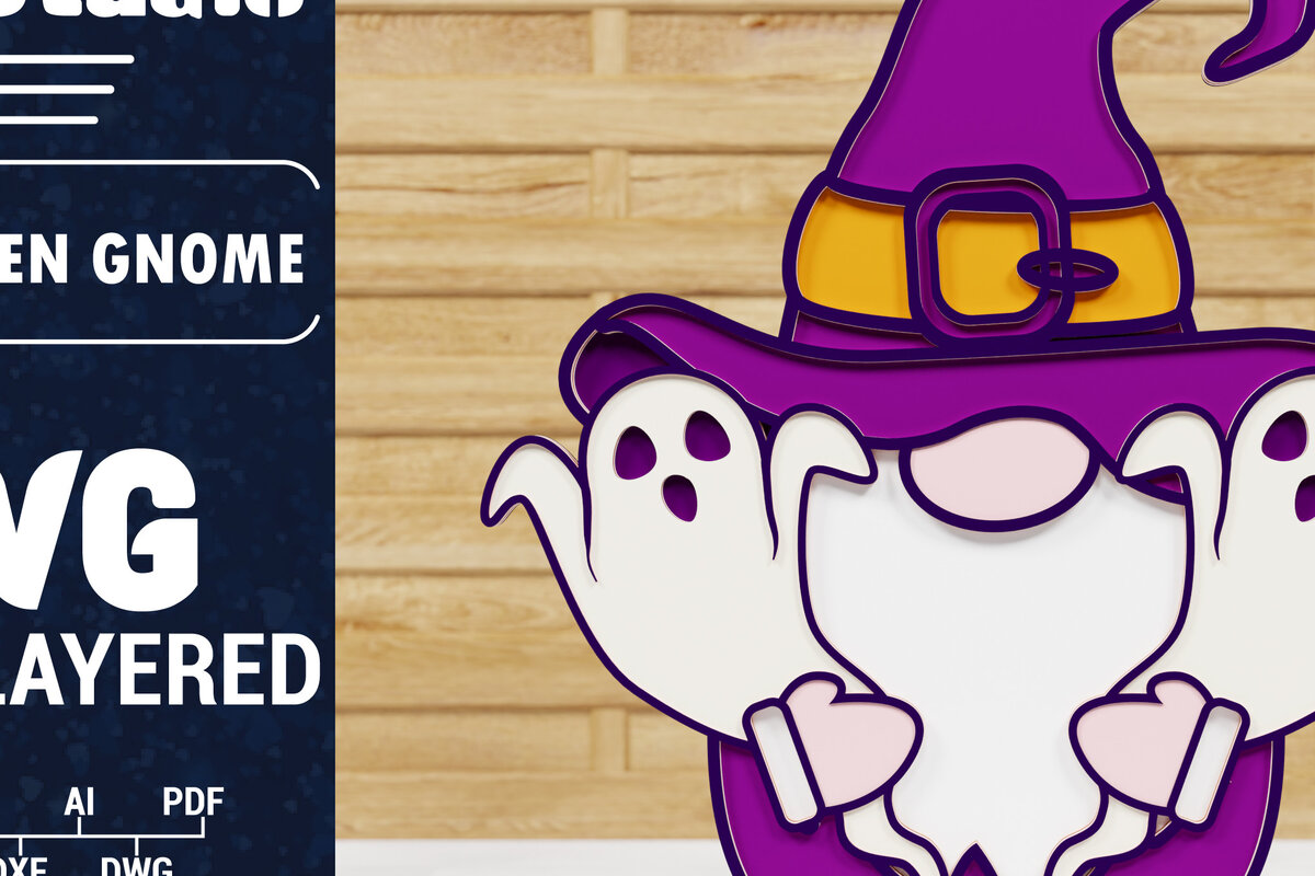 Σετ των 2 Intra απο ξύλο plywood 3mm-4mm πάχος - Halloween Gnome 3D  Papercut Δίασταση 1500x1500 cm INTRAFABR-76309281