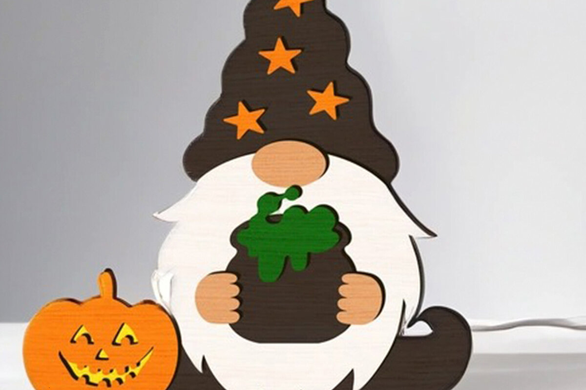 Σετ των 3 Intra απο ξύλο plywood 3mm-4mm πάχος - Διακοσμητικό κομμένο  Halloween Gnome Δίασταση 8x6 cm INTRAFABR-103561802