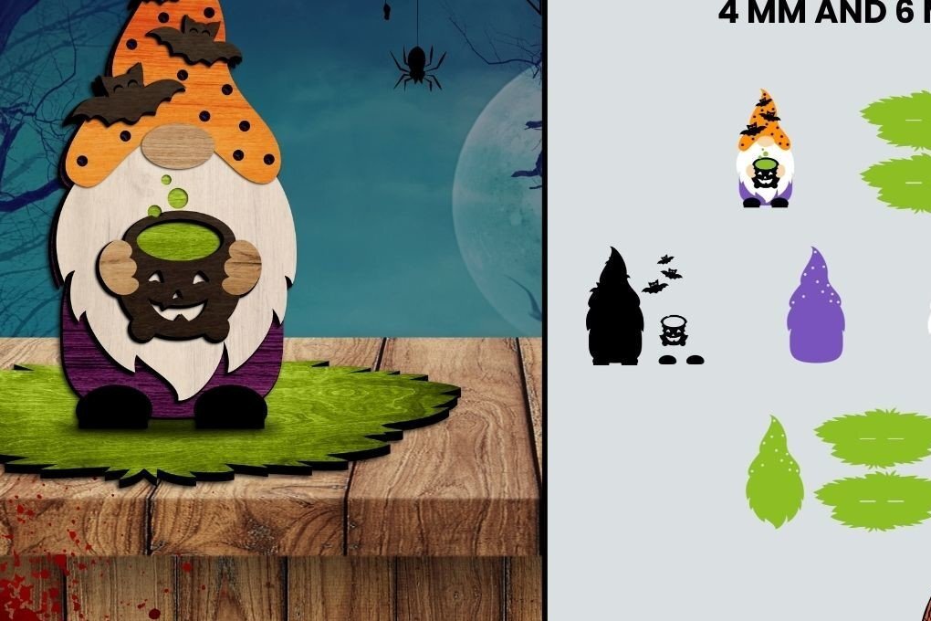 Σετ των 3 Intra απο ξύλο plywood 3mm-4mm πάχος - Halloween Gnome Multilayered Laser Cut D Δίασταση 10x8 cm INTRAFABR-39407424