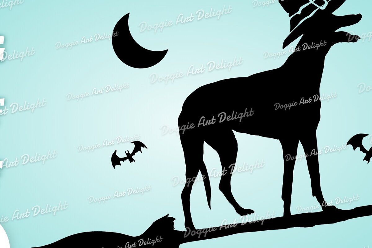 Σετ των 2 Intra απο ξύλο plywood 3mm-4mm πάχος - Halloween Greyhound Spooky Dog  Png Δίασταση 15x15 cm INTRAFABR-77777591