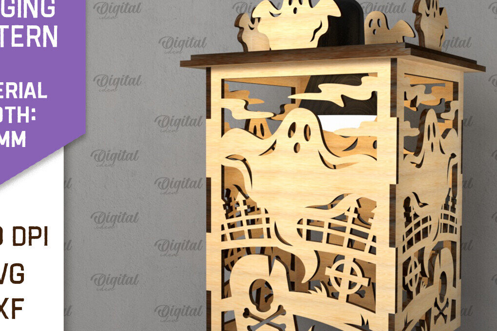 Σετ των 2 Intra απο ξύλο plywood 3mm-4mm πάχος - Αποκριάτικο Κρεμαστό Φανάρι με λέιζερ Δίασταση 15x15 cm INTRAFABR-104870446