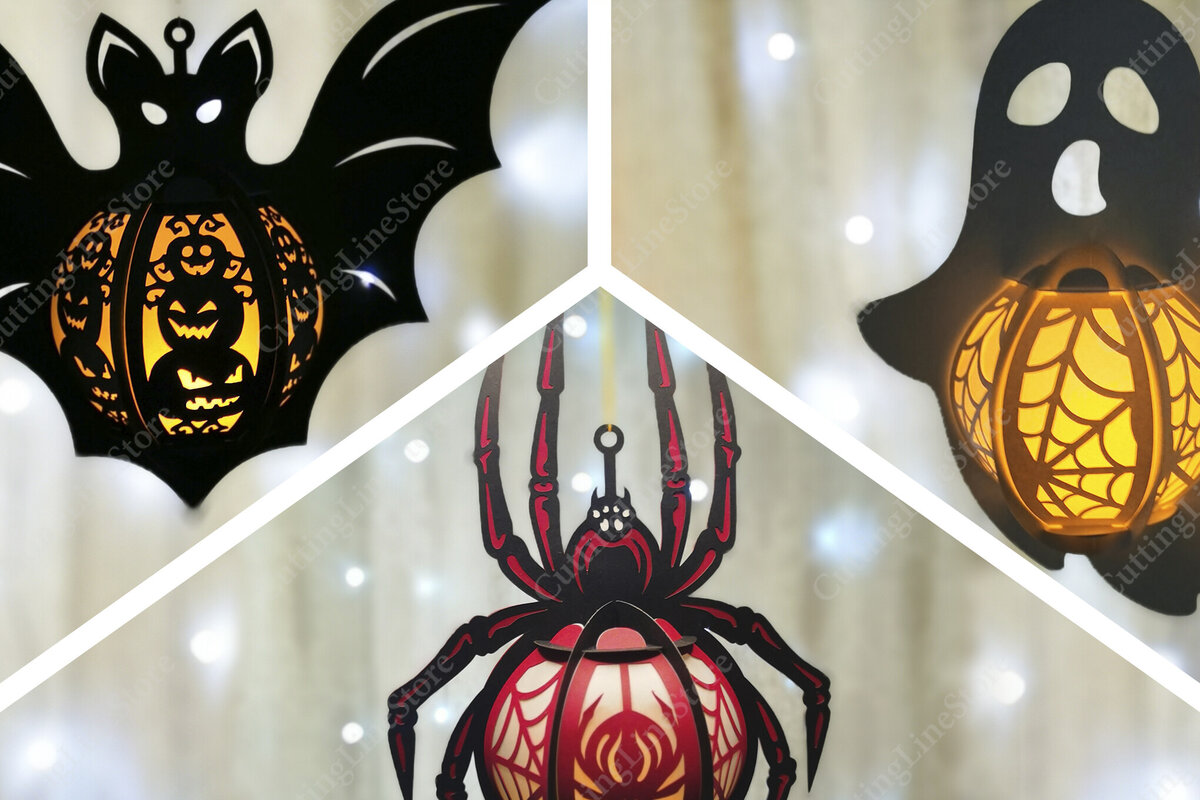 Σετ των 2 Intra απο ξύλο plywood 3mm-4mm πάχος - Κρεμαστά φανάρια αποκριών Δίασταση 15x15 cm INTRAFABR-104859078