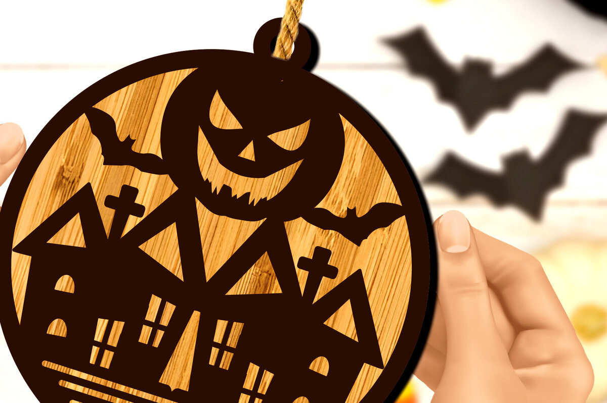 Σετ των 2 Intra απο ξύλο plywood 3mm-4mm πάχος - Κρεμαστό σημάδι αποκριών Δίασταση 20x20 cm INTRAFABR-102913859