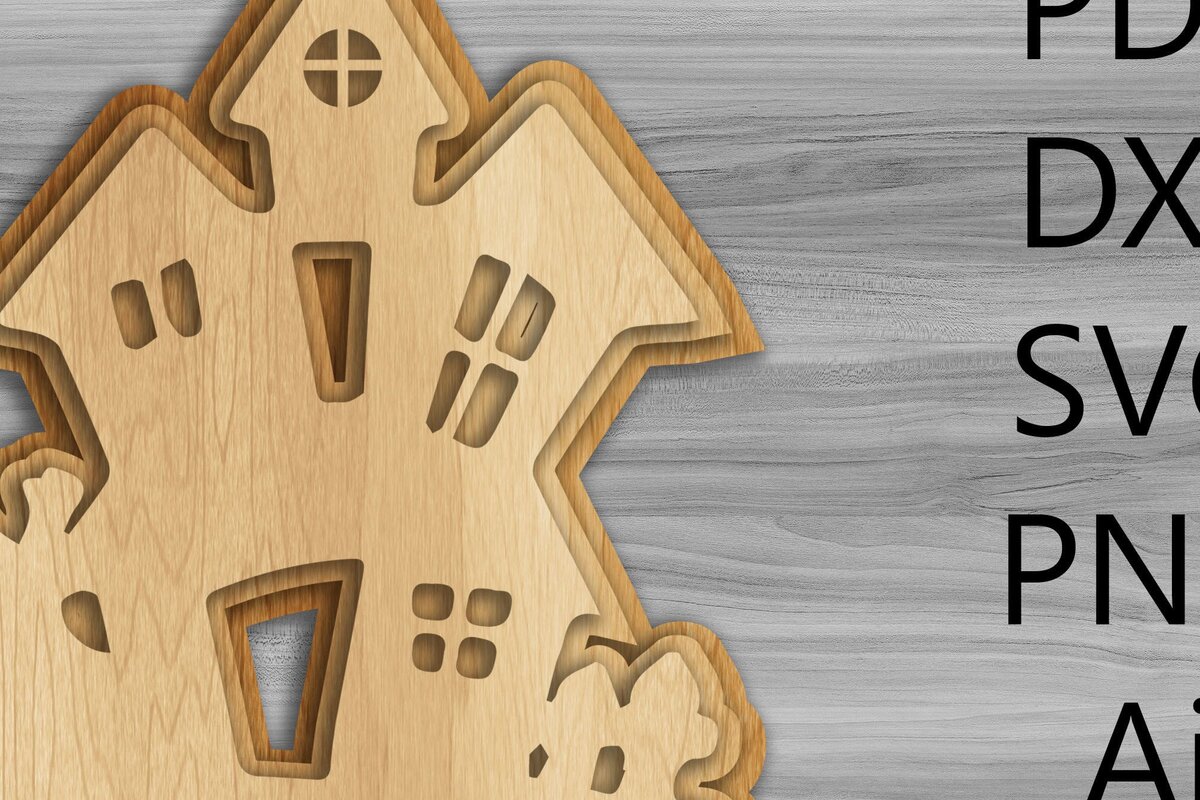 Σετ των 2 Intra απο ξύλο plywood 3mm-4mm πάχος - Halloween Haunted House Laser/Κοπή ξύλου Δίασταση 15x15 cm INTRAFABR-36353717