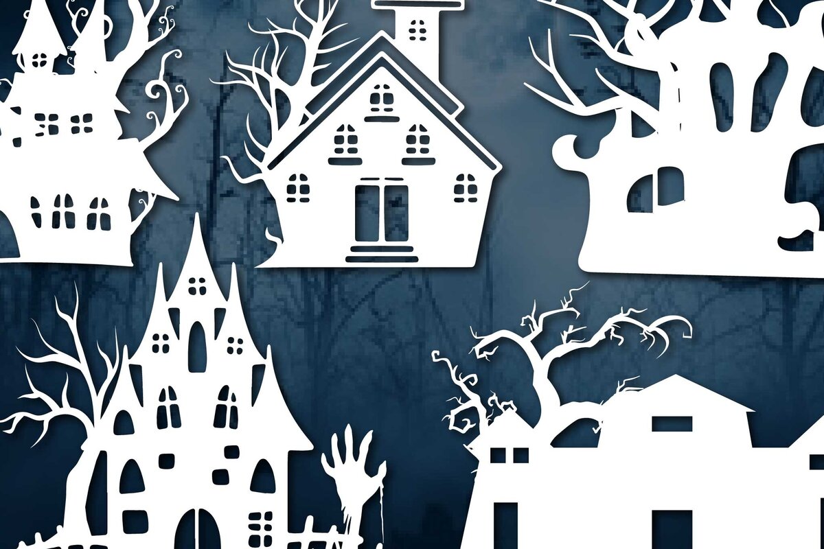 Σετ των 2 Intra απο ξύλο plywood 3mm-4mm πάχος - Πακέτο Halloween Haunted House  Δίασταση 15x15 cm INTRAFABR-77595742