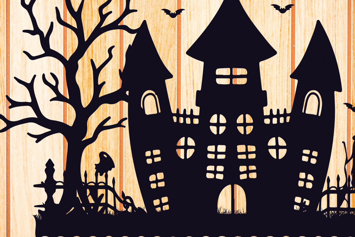 Σετ των 2 Intra απο ξύλο plywood 3mm-4mm πάχος - Halloween Haunted House  Design 12 Δίασταση 15x15 cm INTRAFABR-125256001