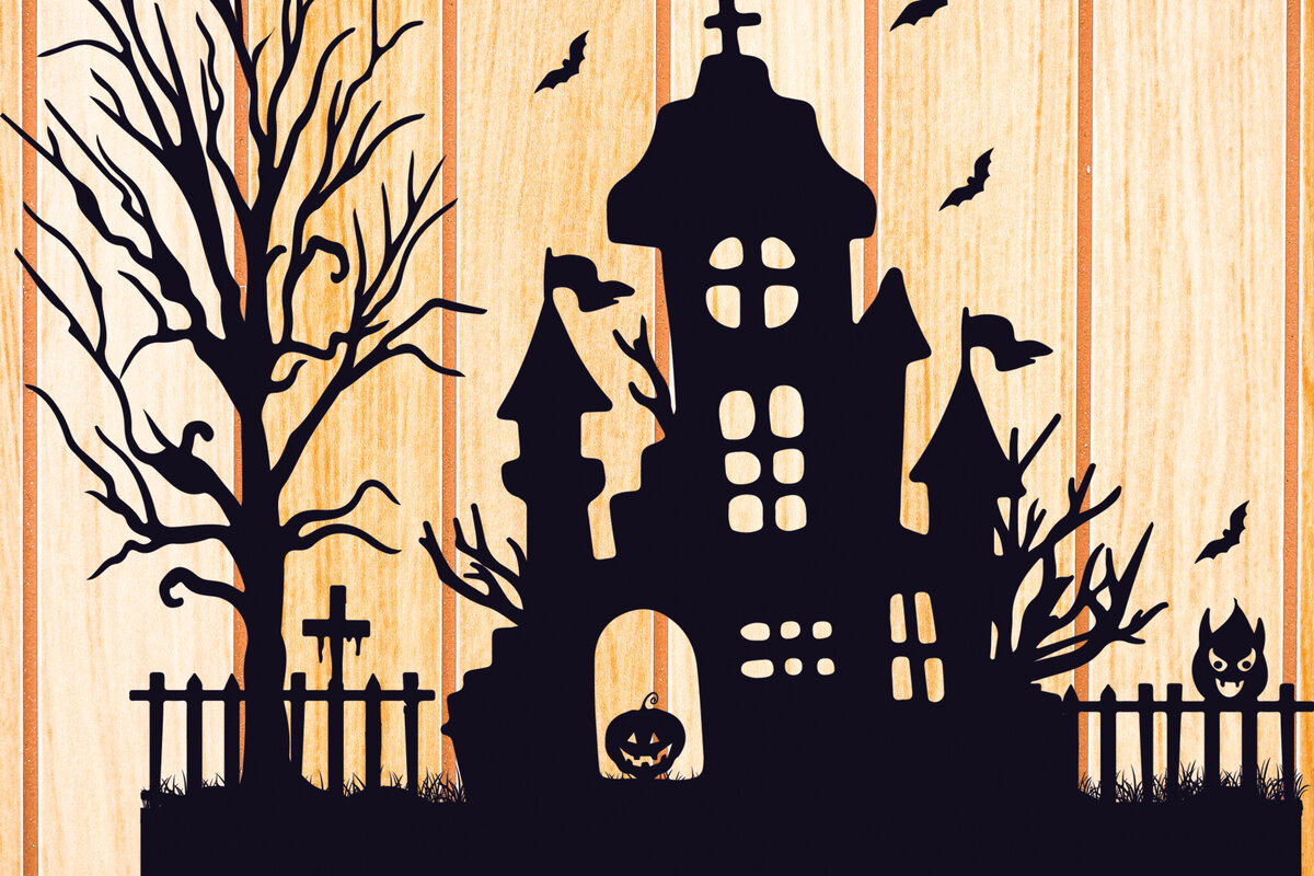 Σετ των 2 Intra απο ξύλο plywood 3mm-4mm πάχος - Halloween Haunted House  Design 9 Δίασταση 15x15 cm INTRAFABR-125255673
