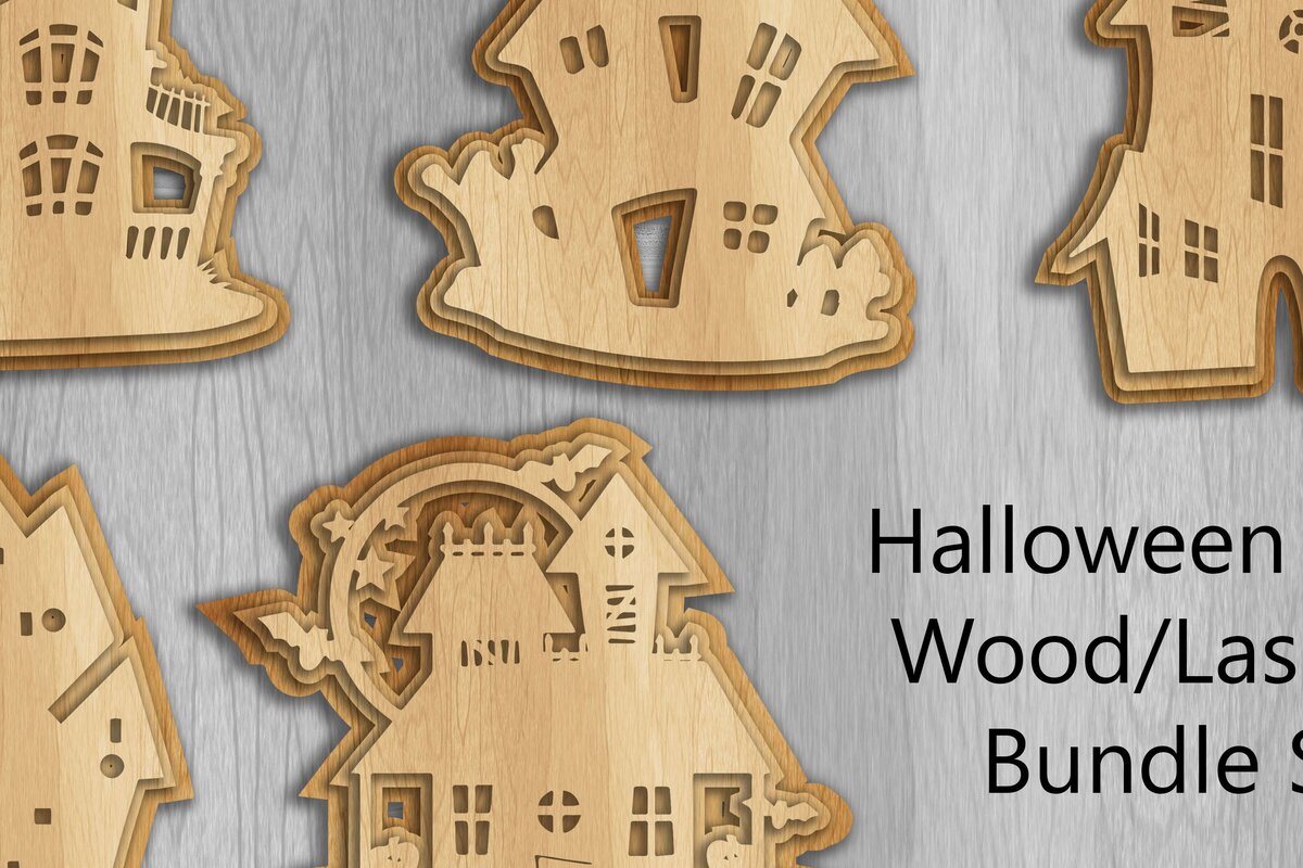 Σετ των 2 Intra απο ξύλο plywood 3mm-4mm πάχος - Δέσμη ξύλινης κοπής Halloween Haunted House Δίασταση 15x15 cm INTRAFABR-36355825