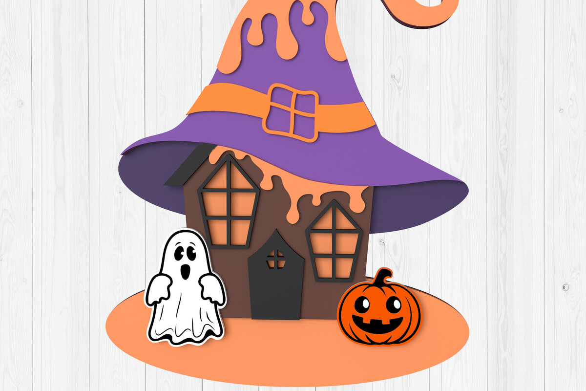 Σετ των 2 Intra απο ξύλο plywood 3mm-4mm πάχος -  κοπής με λέιζερ Halloween House Δίασταση 15x15 cm INTRAFABR-106046727