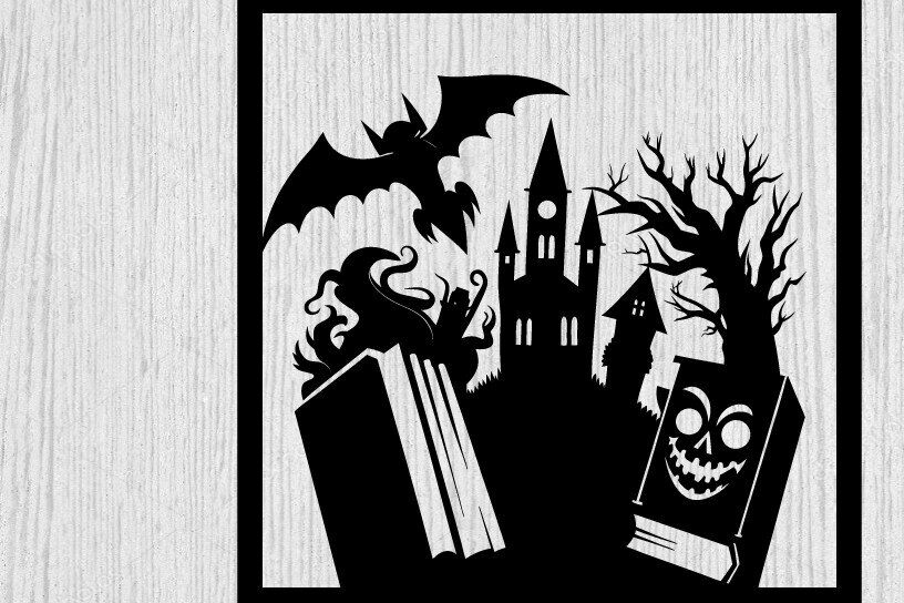 Intra απο ξύλο plywood 3mm-4mm πάχος - Αρχεία λέιζερ μετάλλων βιβλίων τρόμου Halloween Δίασταση 40x50 cm INTRAFABR-103743328