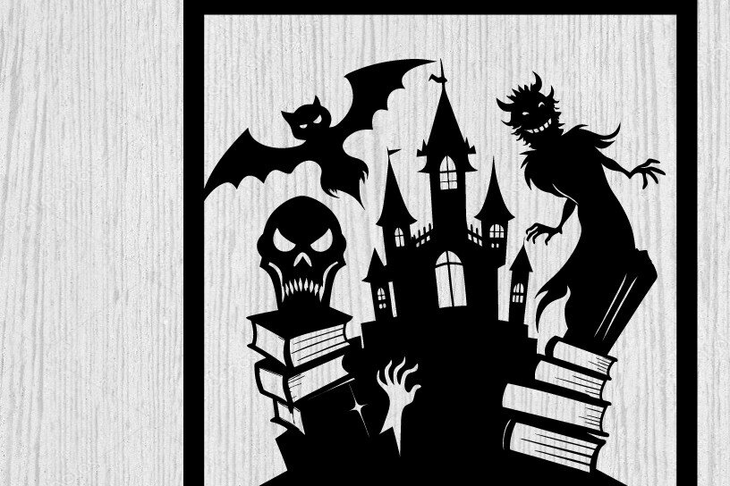 Intra απο ξύλο plywood 3mm-4mm πάχος - Αρχεία λέιζερ μετάλλων βιβλίων τρόμου Halloween Δίασταση 40x50 cm INTRAFABR-103742783