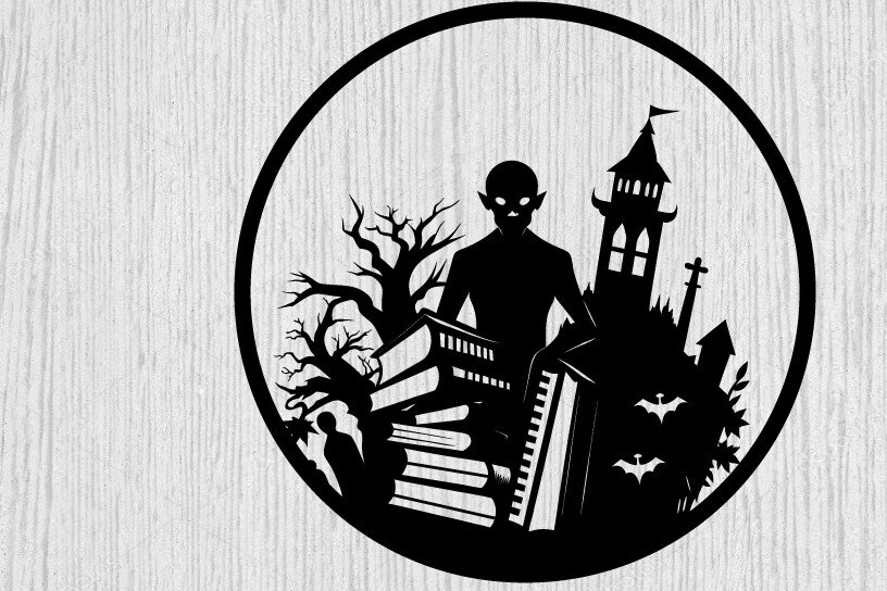 Intra απο ξύλο plywood 3mm-4mm πάχος - Βιβλία τρόμου Halloween Μεταλλική τέχνη τοίχου Δίασταση 40x50 cm INTRAFABR-103394832