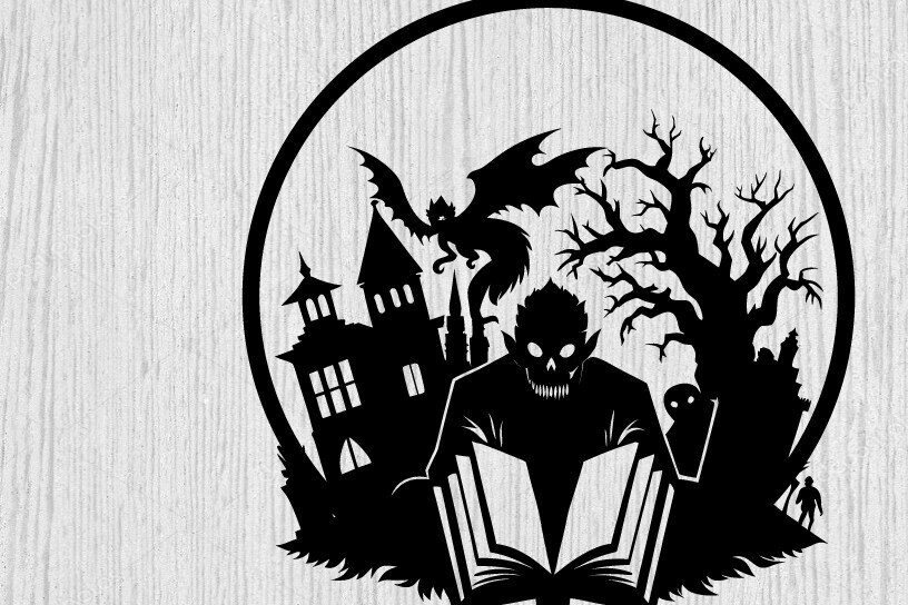 Intra απο ξύλο plywood 3mm-4mm πάχος - Βιβλία τρόμου Halloween Μεταλλική τέχνη τοίχου Δίασταση 40x50 cm INTRAFABR-103325354