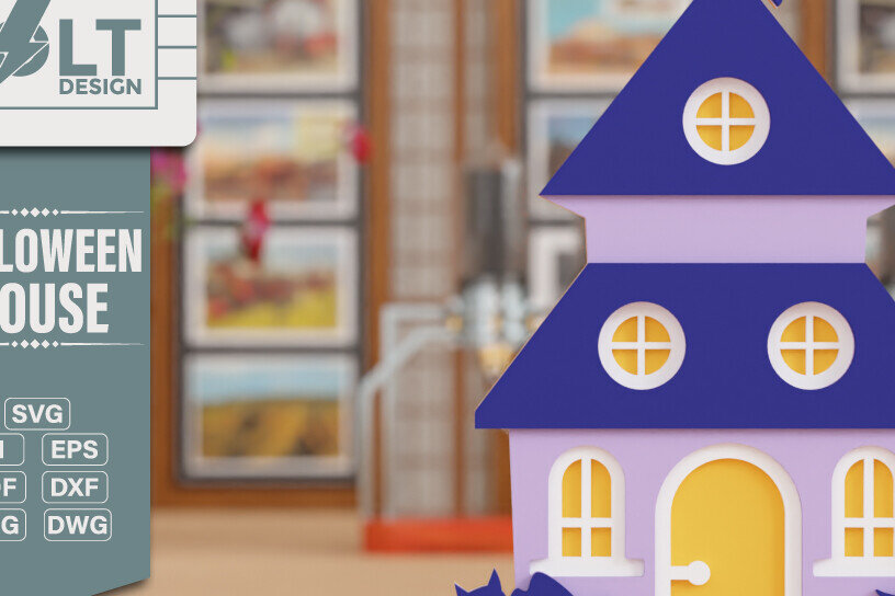 Σετ των 2 Intra απο ξύλο plywood 3mm-4mm πάχος - Halloween House 3D  Πολυεπίπεδη κοπή Δίασταση 20x25 cm INTRAFABR-102146413