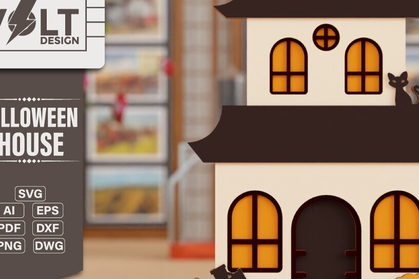 Σετ των 2 Intra απο ξύλο plywood 3mm-4mm πάχος - Halloween House 3D  Πολυεπίπεδη κοπή Δίασταση 20x25 cm INTRAFABR-102928358