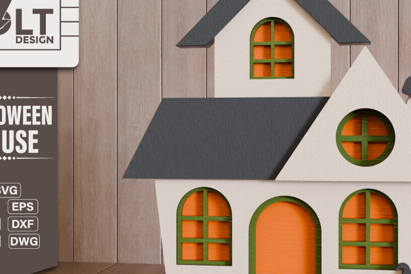 Σετ των 2 Intra απο ξύλο plywood 3mm-4mm πάχος - Halloween House 3D  Πολυεπίπεδη κοπή Δίασταση 20x25 cm INTRAFABR-102990961