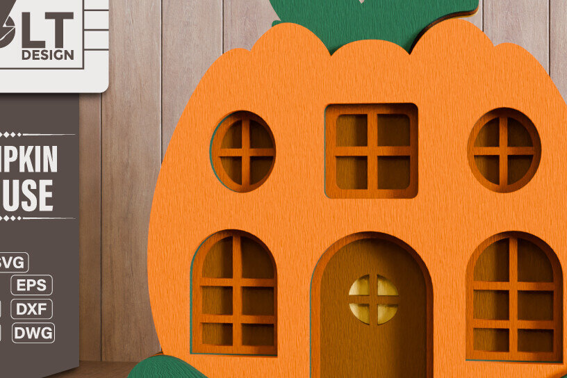 Σετ των 2 Intra απο ξύλο plywood 3mm-4mm πάχος - Halloween House 3D  Πολυεπίπεδη κοπή Δίασταση 20x25 cm INTRAFABR-103117502