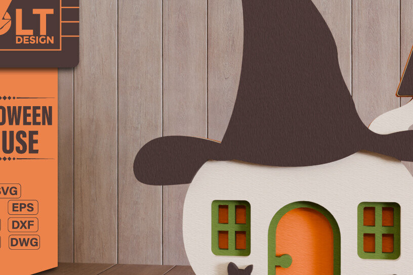 Σετ των 2 Intra απο ξύλο plywood 3mm-4mm πάχος - Halloween House 3D  Πολυεπίπεδη κοπή Δίασταση 20x25 cm INTRAFABR-103130274