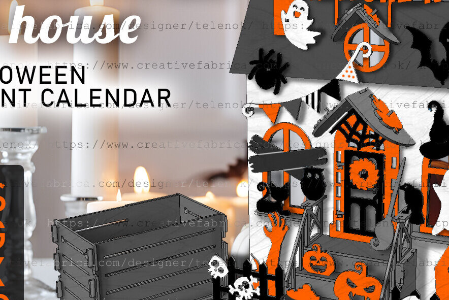 Σετ των 3 Intra απο ξύλο plywood 3mm-4mm πάχος - Halloween House Advent Calendar  Δίασταση 15x15 cm INTRAFABR-105202569