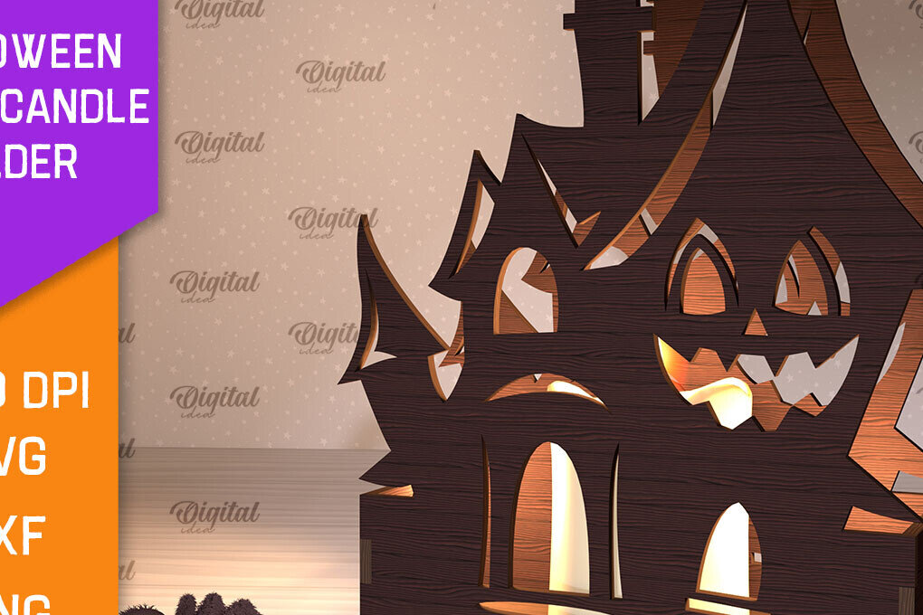 Σετ των 3 Intra απο ξύλο plywood 3mm-4mm πάχος - Κηροπήγιο Halloween House Δίασταση 15x15 cm INTRAFABR-103939030