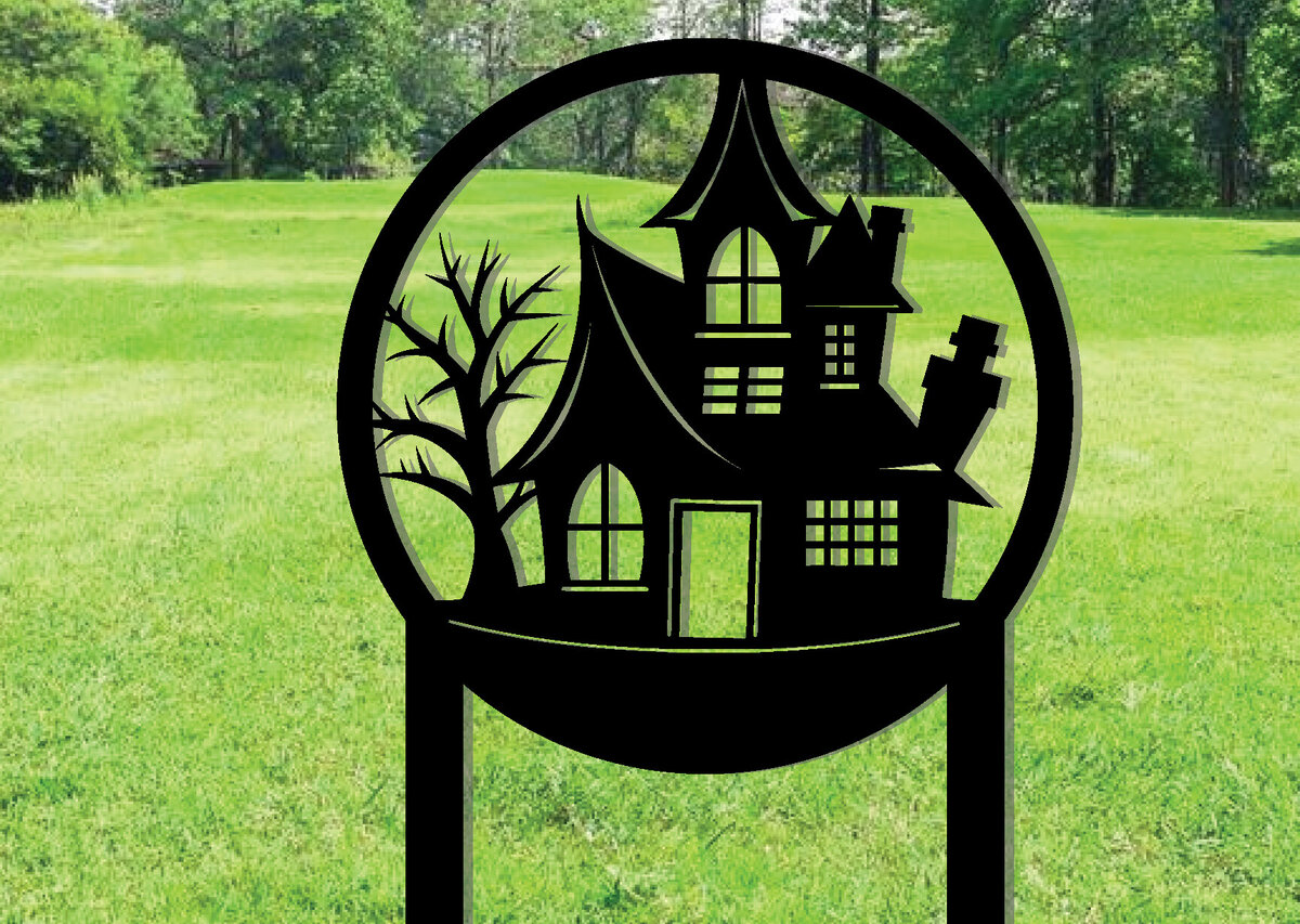 Intra απο ξύλο plywood 3mm-4mm πάχος - Μεταλλικό σημάδι πασσάλων κήπων Halloween House Δίασταση 3600x3600 cm INTRAFABR-101277272