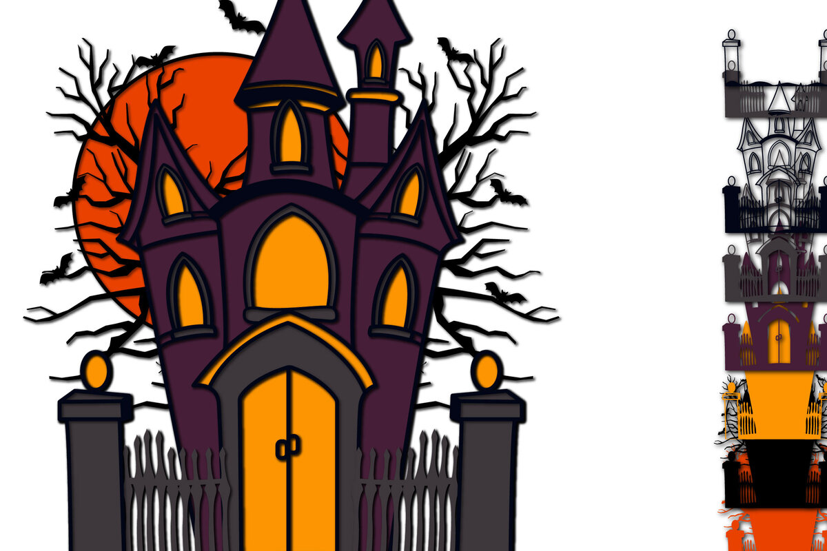 Σετ των 2 Intra απο ξύλο plywood 3mm-4mm πάχος -  3D  για Halloween House Paper Cut Δίασταση 1500x1500 cm INTRAFABR-78577951