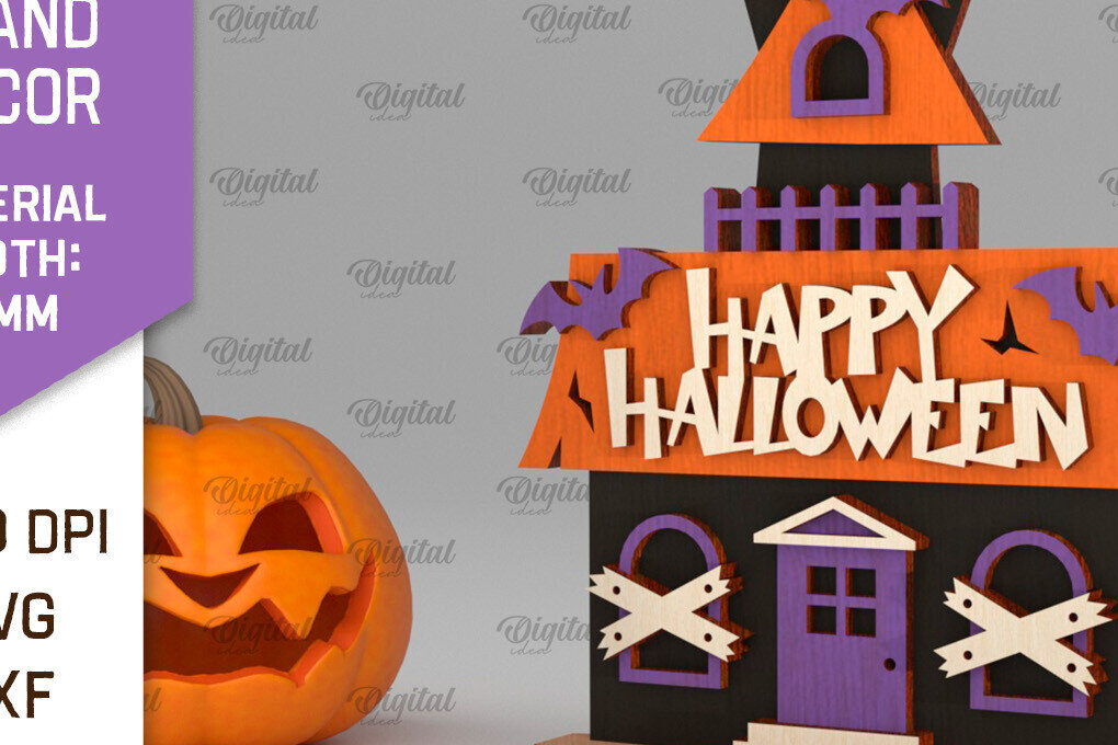 Σετ των 2 Intra απο ξύλο plywood 3mm-4mm πάχος - Διακόσμηση αποκριάτικων περιπτέρων σπιτιού με λέιζερ Δίασταση 15x15 cm INTRAFABR-105334001