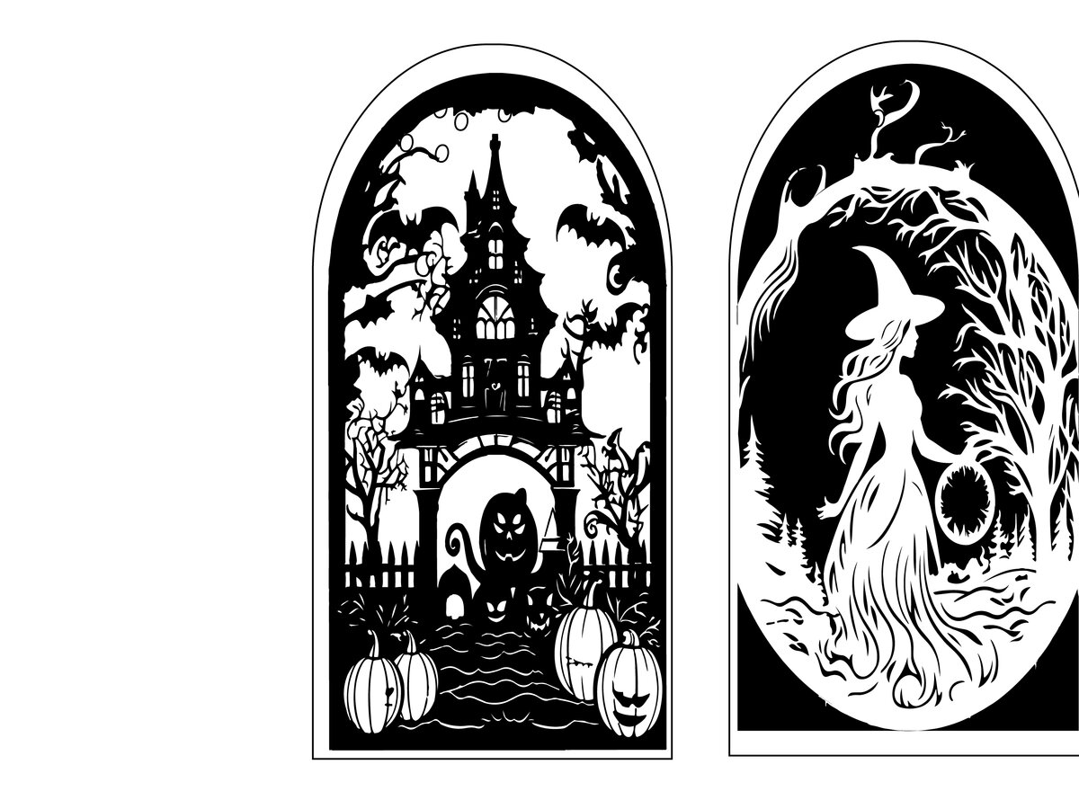 Σετ των 2 Intra απο ξύλο plywood 3mm-4mm πάχος - Περικοπή εμπνευσμένη από το Halloween Δίασταση 15x15 cm INTRAFABR-81740280