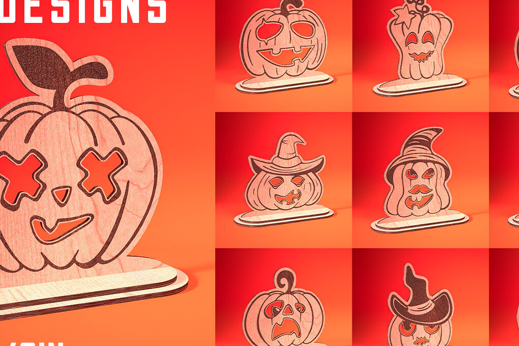 Σετ των 2 Intra απο ξύλο plywood 3mm-4mm πάχος - Halloween Jack O Lantern Decor Cut Laser Δίασταση 15x15 cm INTRAFABR-75900894