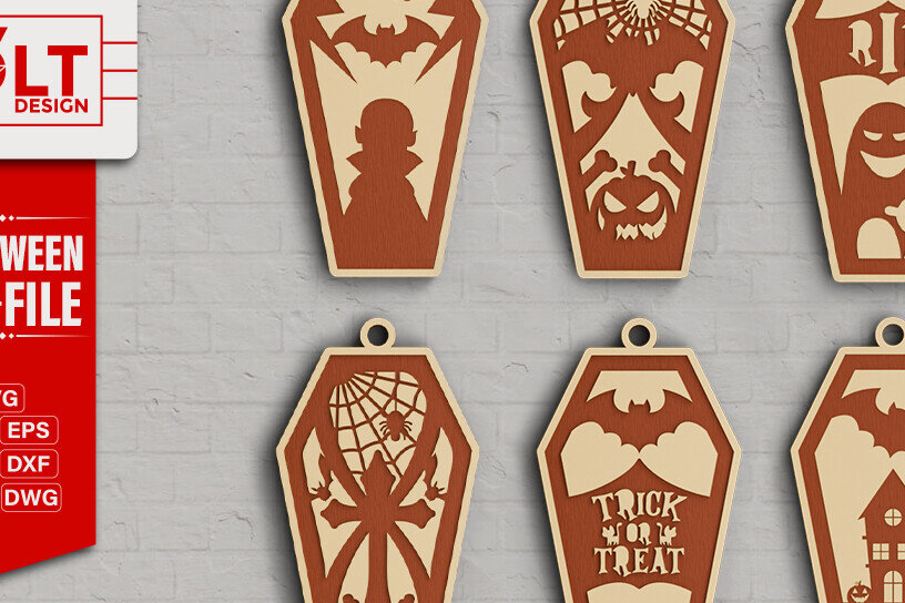 Σετ των 2 Intra απο ξύλο plywood 3mm-4mm πάχος - Δέσμη κοπής με λέιζερ για Halloween Key Chain Δίασταση 20x25 cm INTRAFABR-101375951