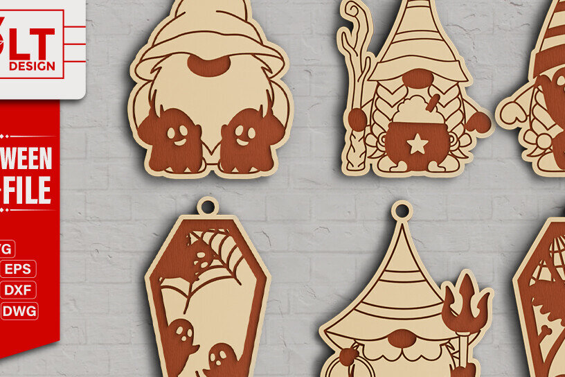 Σετ των 2 Intra απο ξύλο plywood 3mm-4mm πάχος - Δέσμη κοπής με λέιζερ για Halloween Key Chain Δίασταση 20x25 cm INTRAFABR-101375749