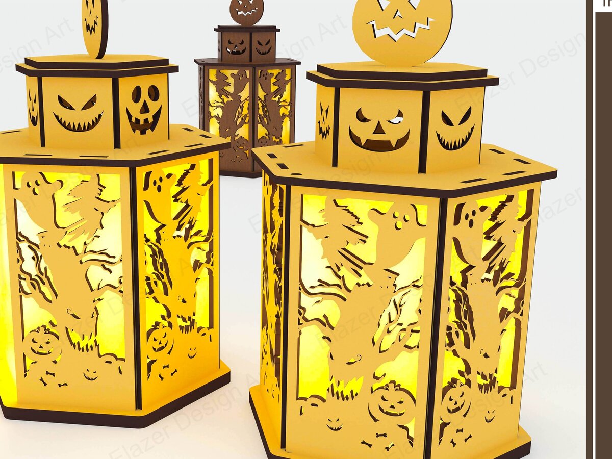 Σετ των 2 Intra απο ξύλο plywood 3mm-4mm πάχος - Αρχεία  Cut Laser Halloween Lamp Δίασταση 125x110 cm INTRAFABR-79604732