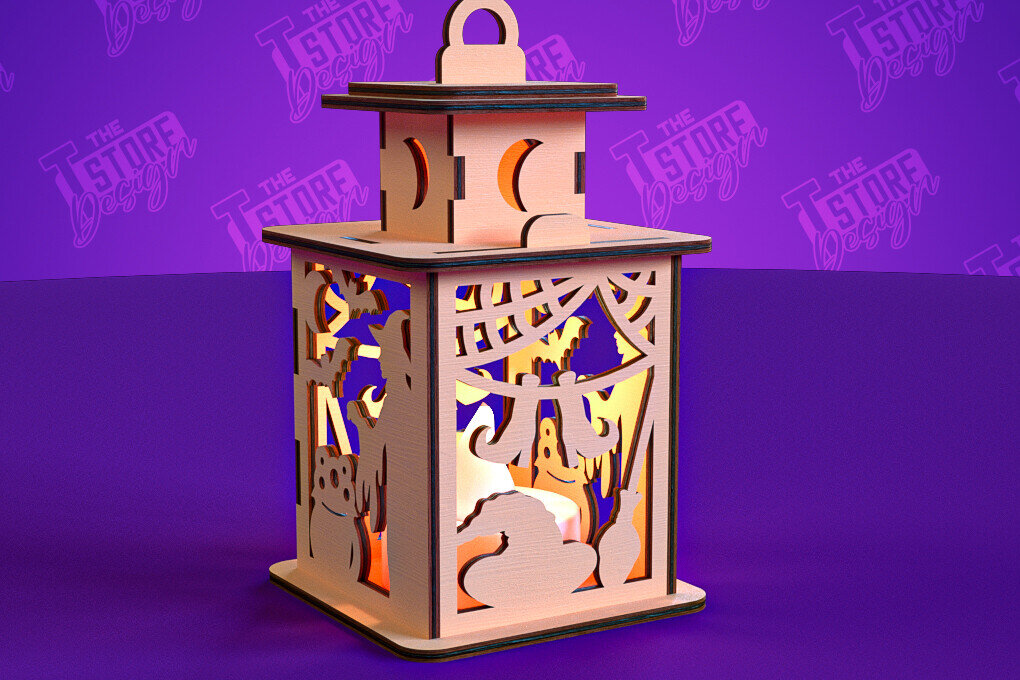 Intra απο ξύλο plywood 3mm-4mm πάχος - Φανάρι αποκριών | Πρότυπο τρισδιάστατου φαναριού Δίασταση 15x15 cm INTRAFABR-102241731