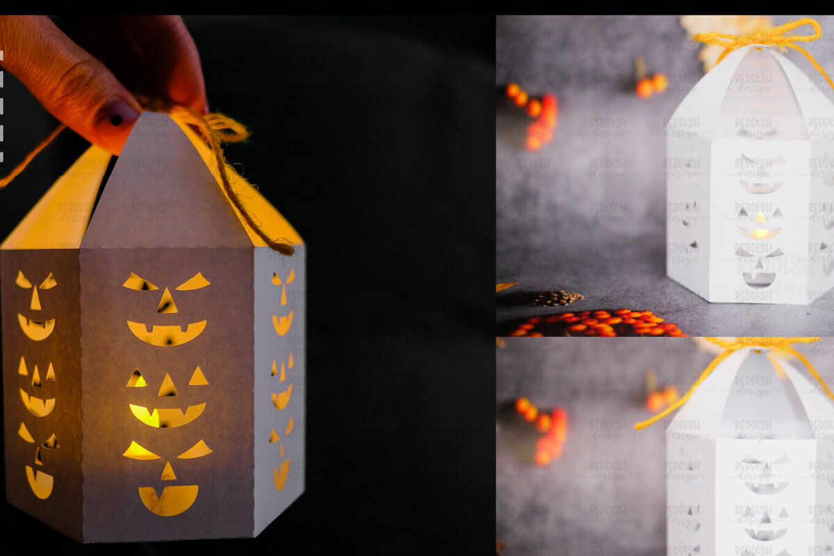 Σετ των 3 Intra απο ξύλο plywood 3mm-4mm πάχος - Halloween Lantern, Halloween Luminaries Δίασταση 20x20 cm INTRAFABR-107953297