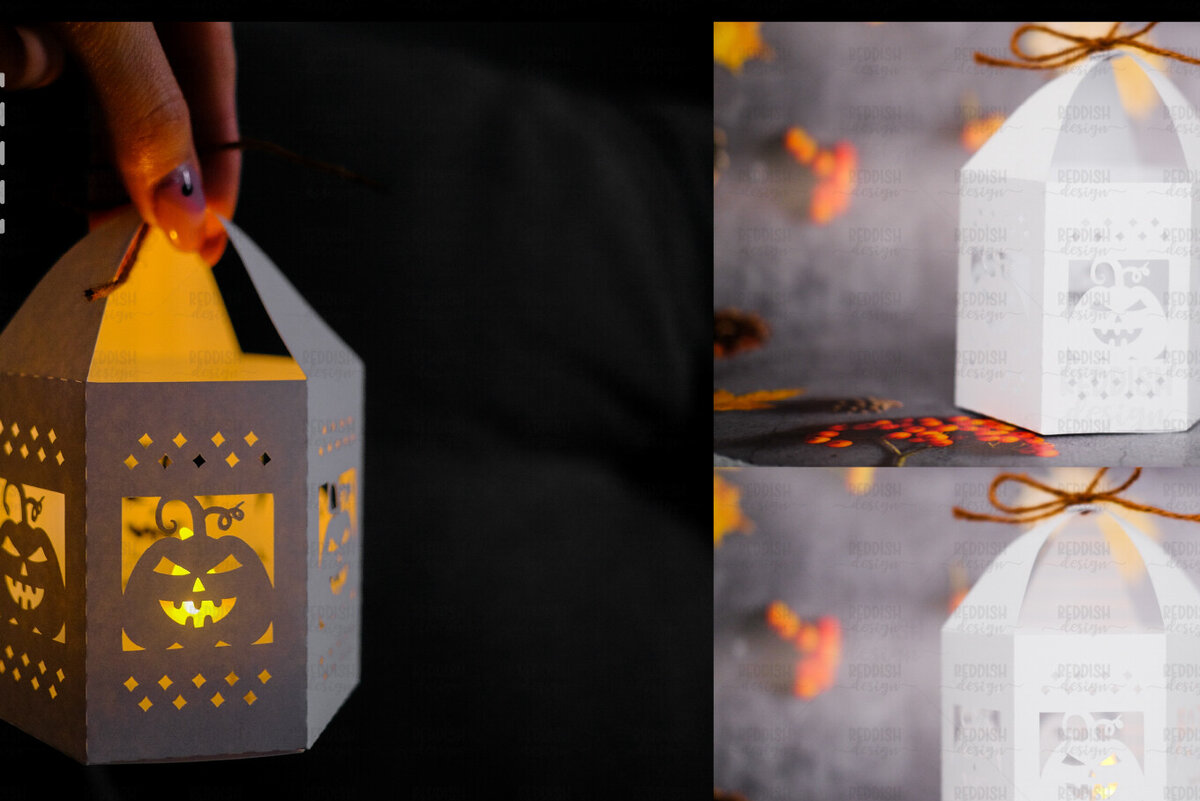 Σετ των 2 Intra απο ξύλο plywood 3mm-4mm πάχος - Halloween Lantern, Halloween Luminaries Δίασταση 20x20 cm INTRAFABR-107953316