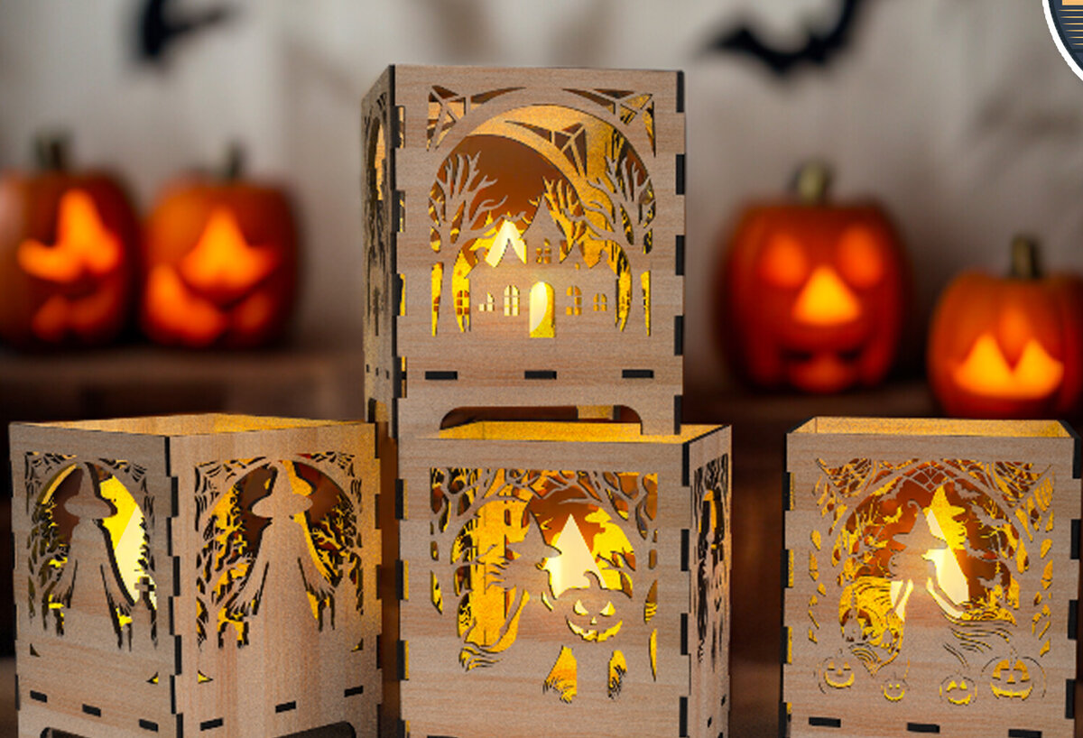 Σετ των 3 Intra απο ξύλο plywood 3mm-4mm πάχος - Κηροπήγιο Halloween Cut Laser Δίασταση 25x25 cm INTRAFABR-105448124