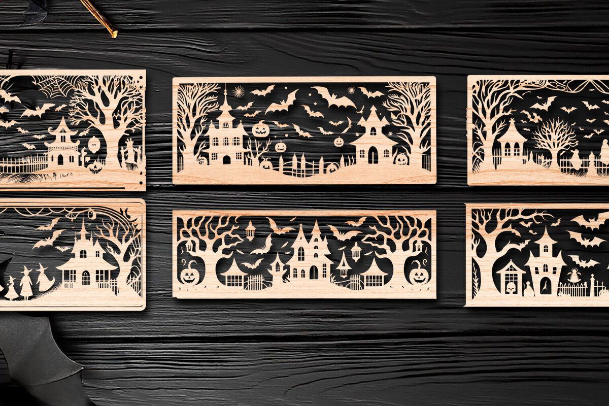 Σετ των 2 Intra απο ξύλο plywood 3mm-4mm πάχος - Αποκριάτικο  αποκοπής με λέιζερ  Δίασταση 15x15 cm INTRAFABR-107815431