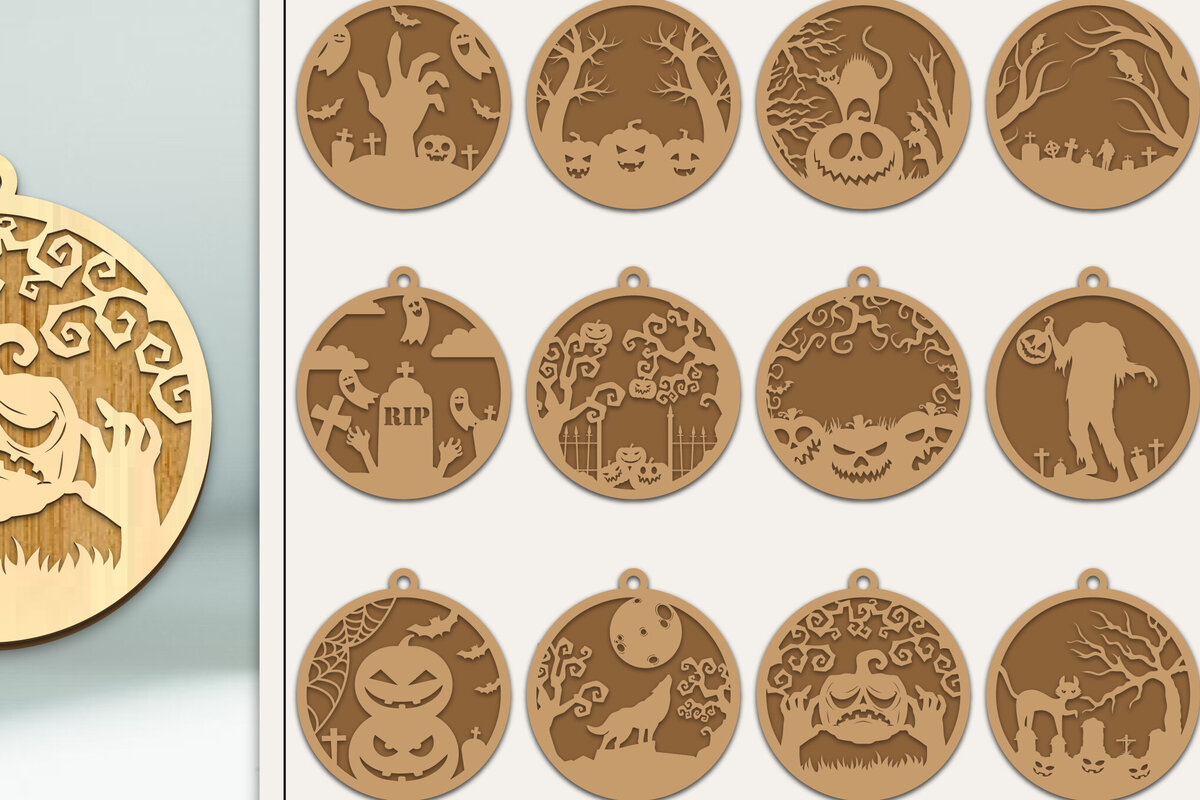 Σετ των 3 Intra απο ξύλο plywood 3mm-4mm πάχος - Δέσμη στολίδι με κομμένα λέιζερ αποκριών Δίασταση 6x6 cm INTRAFABR-102387135