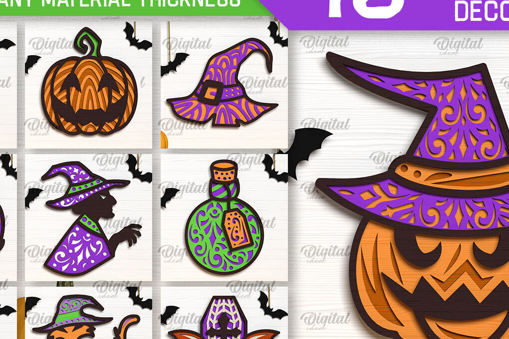 Σετ των 2 Intra απο ξύλο plywood 3mm-4mm πάχος - Πακέτο LaserCut Decor με στρώσεις Halloween Δίασταση 15x15 cm INTRAFABR-102378158