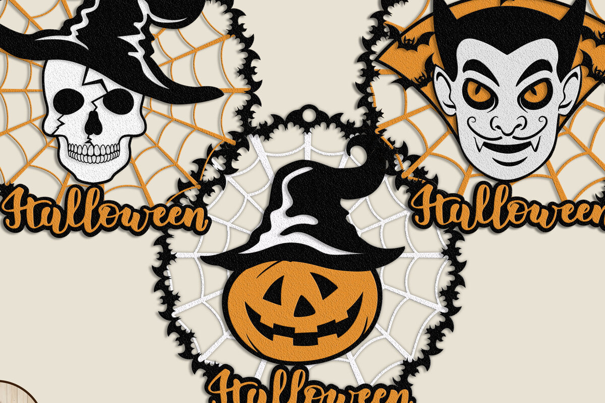 Σετ των 2 Intra απο ξύλο plywood 3mm-4mm πάχος - Πακέτο αρχείων αποκοπής με λέιζερ Halloween Δίασταση 5x14 cm INTRAFABR-18403703