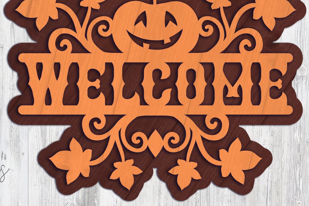 Σετ των 2 Intra απο ξύλο plywood 3mm-4mm πάχος - Σήμα καλωσορίσματος με στρώματα αποκριών | Κολοκύθι Δίασταση 15x15 cm INTRAFABR-37414631