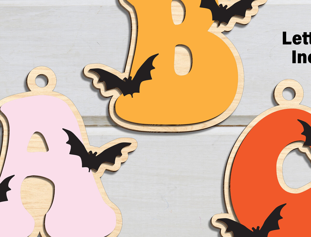 Σετ των 2 Intra απο ξύλο plywood 3mm-4mm πάχος - Αρχεία λέιζερ αλφάβητου αποκριάτικων γραμμάτων Δίασταση 20x20 cm INTRAFABR-101834174